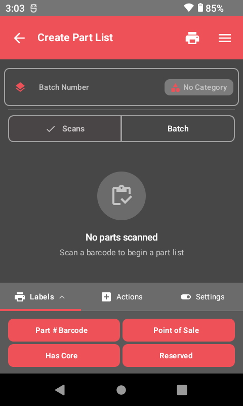 Create part list screen