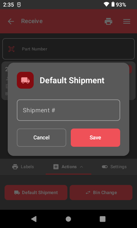 Default shipment receiving