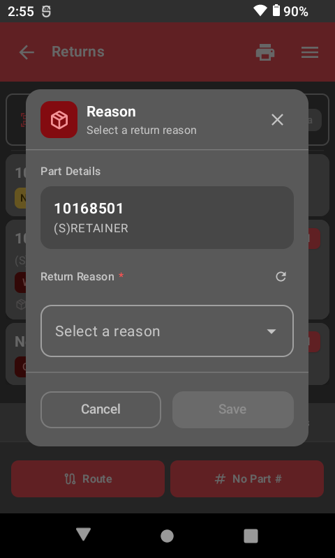 Select return reason